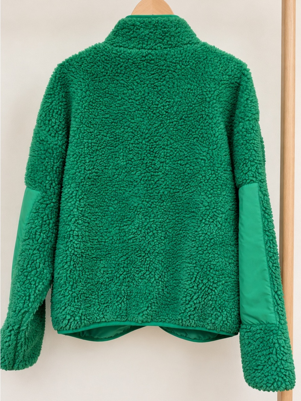 Fabletics Womens L Green Sherpa Fleece Jacket Snap Front Teddy Coat Zip Pockets - Picture 4 of 4